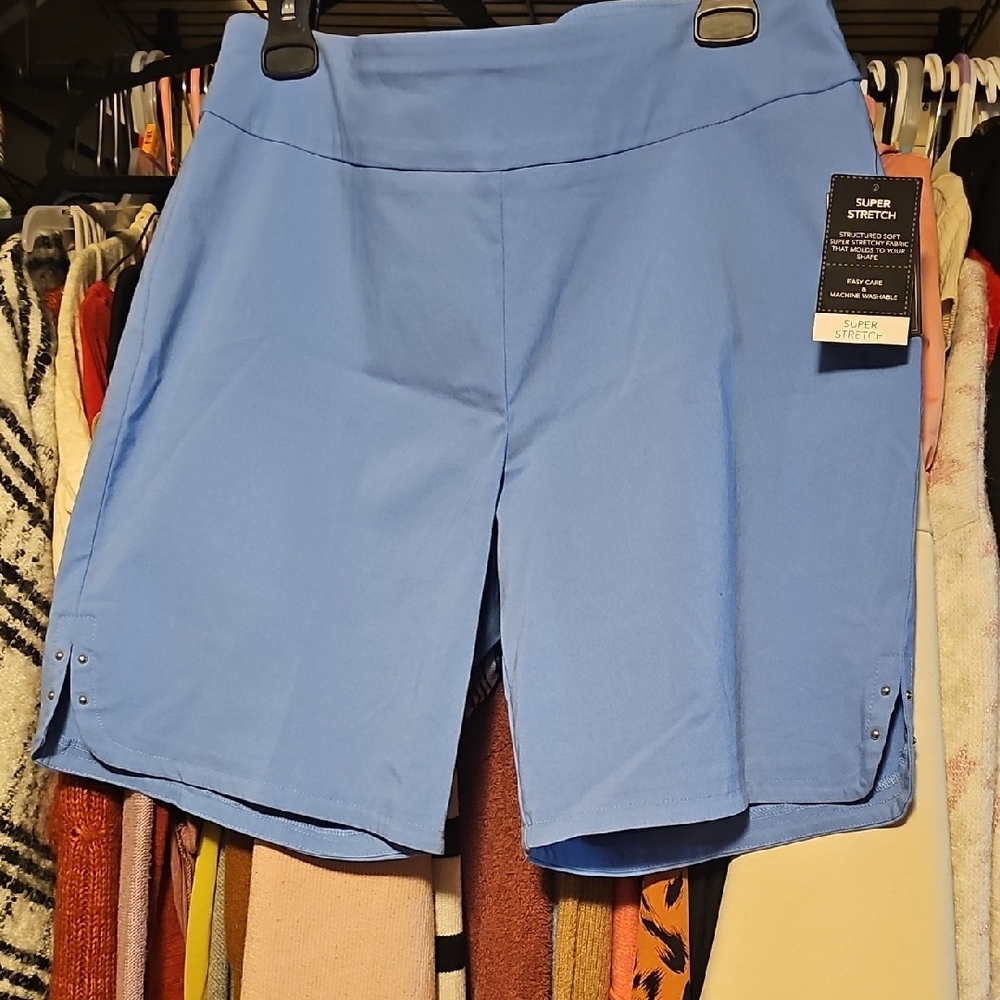 Blue Tailored Bermuda Shorts with Flat Front Design